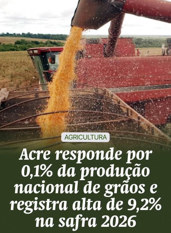 Acre responde por 0,1% da produção nacional de grãos e registra alta de 9,2% na safra 2026