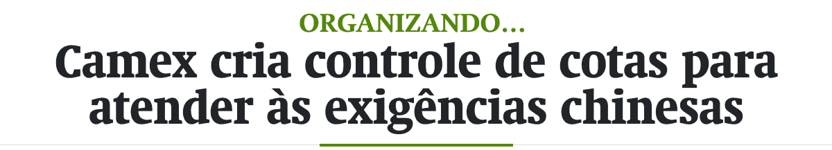 Camex cria controle de cotas para atender às exigências chinesas