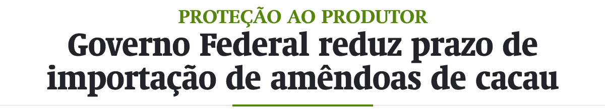 Governo Federal reduz prazo de importação de amêndoas de cacau