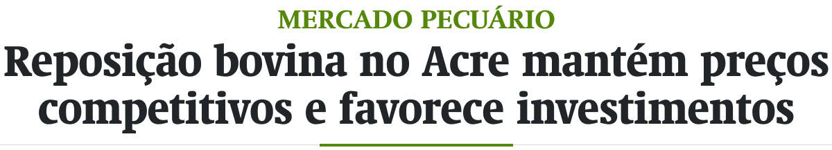Reposição bovina no Acre mantém preços competitivos e favorece investimentos